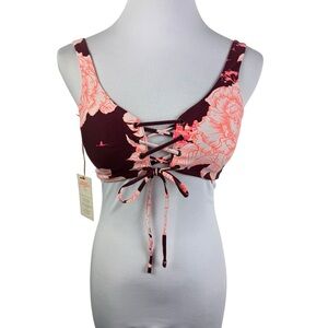 Maaji Reversible Floral Lace-Up Bralette Swim Bikini Top‎ Women's Medium NEW